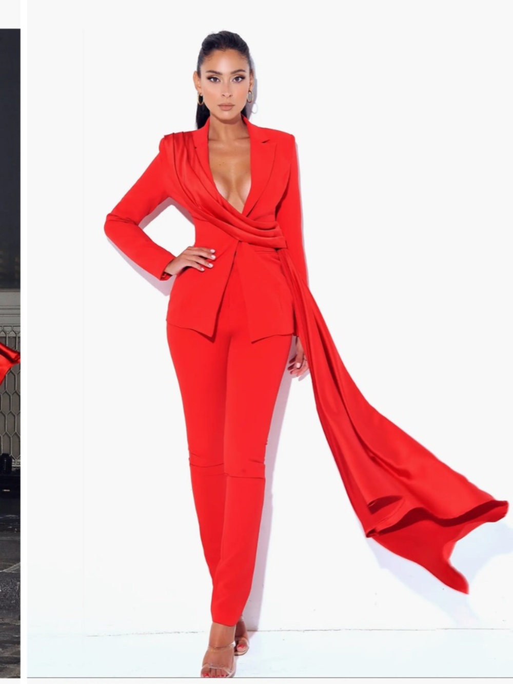 Red Skinny Fit Crepe Trousers